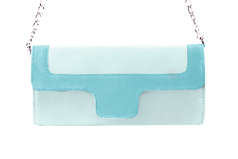 Women's aquamarine blue luxurious elegant clutch for ceremonies, weddings and evenings out. - Profile view